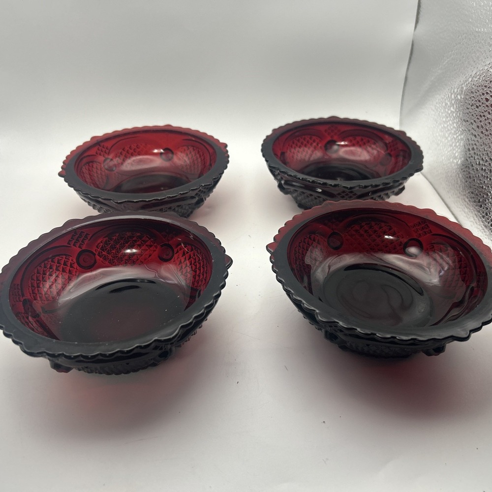 Avon Ruby Red Glass Cape Cod Dessert Berry Bowls 5" Set Of 5